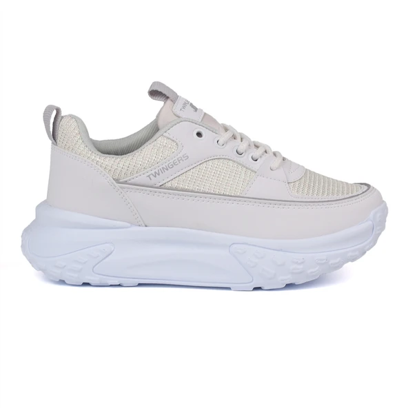 Kadın Kalın Tabanlı Beyaz Parlak Sneaker Spor Ayakkabı – Rahat, Şık ve Günlük Kullanıma Uygun - Resim 4