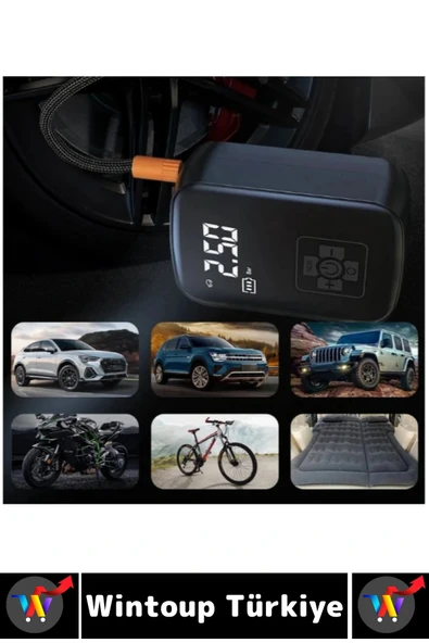 Premium Araba Motosiklet Bisiklet Şişme Yatak Dijital Led Ekranlı Şarjlı Hava Kompresörü 6 Parça - 2