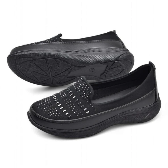 102 Streçli Taşlı Ortopedik Taban Günlük Kadın Ayakkabı Babet Casual Günlük Ayakkabı - Resim 4