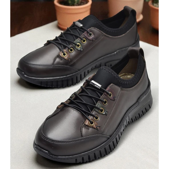 1988-1 Tam Ortopedik %100 Hakiki Deri Günlük Ayakkabı Kadın Ayakkabı Kaymaz Taban - Resim 3