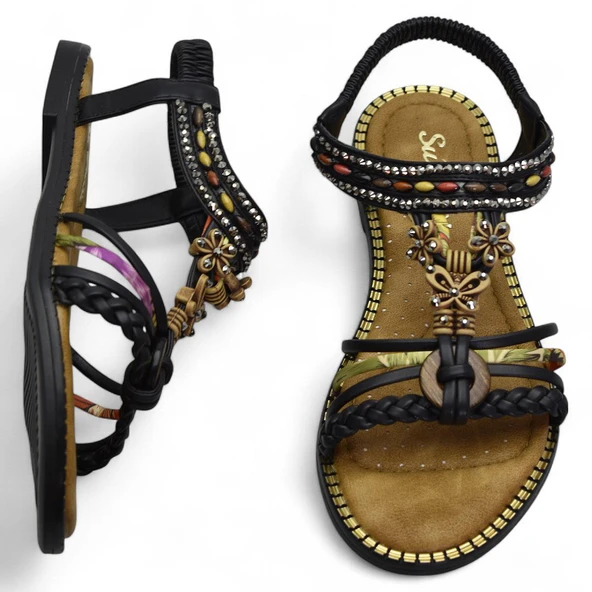 5629 Rahat Ortopedik Taban Taşlı Kadın Sandalet Günlük Sandalet - 5