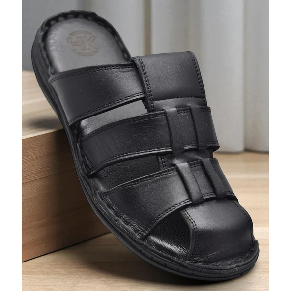 089 Puff Ortopedik Taban Günlük Hakiki Deri Erkek Terlik Erkek Kapalı Terlik - 6