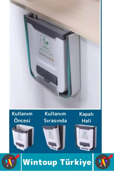 Kompakt Montaj Gerektirmez Mutfak Banyo Ofis Kamp Karavan Torba Hazneli Katlanabilir Çöp Kovası - 4