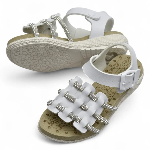 8454 Rahat Taban Kız Çocuk Sandalet Terlik Çocuk Taşlı Sandalet - 9