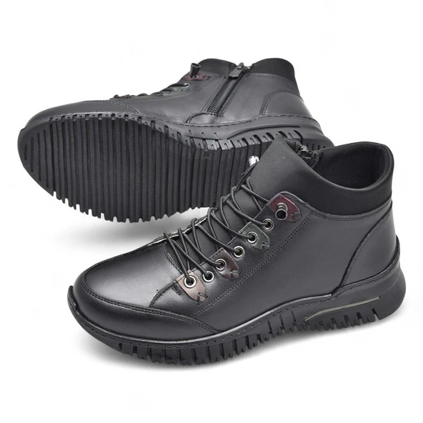 1988 Tam Ortopedik Siyah Hakiki Deri Kadın Bot Lastikli Fermuarlı Kışlık Anne Deri Bot - 4