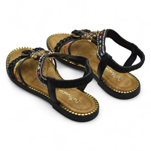 5629 Rahat Ortopedik Taban Taşlı Kadın Sandalet Günlük Sandalet - 4