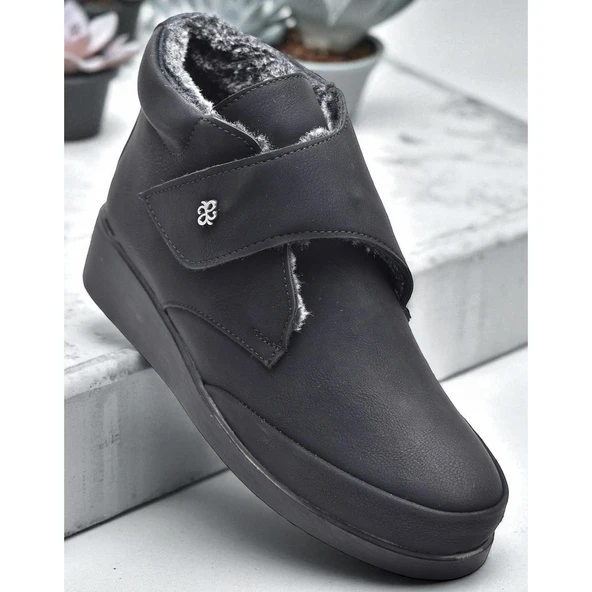 200ZMRT Ortopedik Taban İçi Kürklü Siyah Anne Botu Kadın Cırtlı Bot Ayakkabı - 2