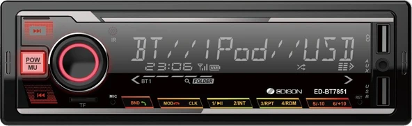 Edison ED-BT7851IC Oto Teyp MP3 Çalar/FM Radyo/USB/AUX/SD/BT/2 Amfi Çıkış/4*60W/APP Kontrol/Kumanda ürün görseli