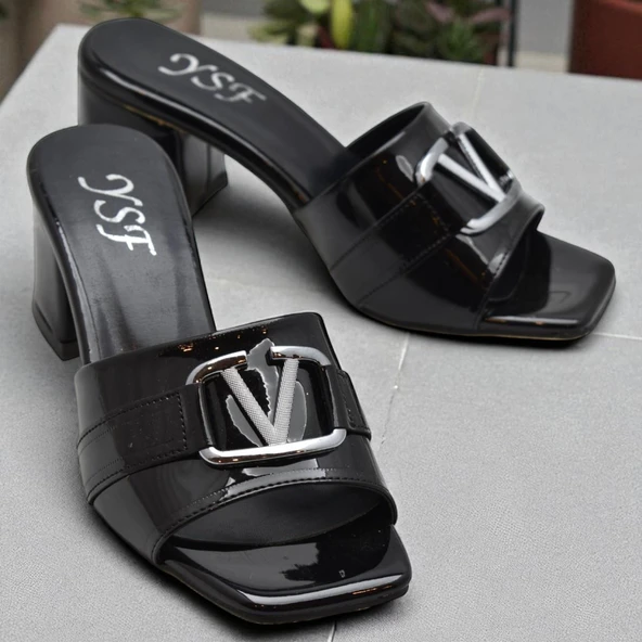 200V Düz Model 5cm Kadın Topuklu Terlik Ayakkabı Düğün Nişan Abiye - 2