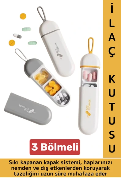 Kompakt Seyahat Tipi Çanta Boy Suya Dayanıklı Sıkı Kapak Hijyenik 3 Bölmeli İlaç Saklama Kutusu ürün görseli