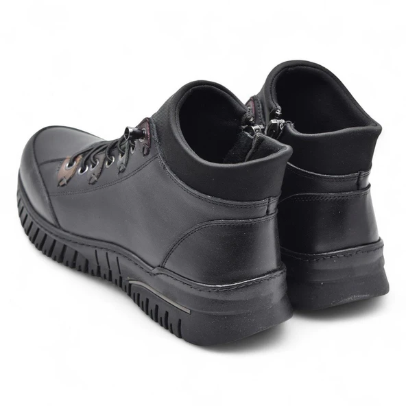 1988 Tam Ortopedik Siyah Hakiki Deri Kadın Bot Lastikli Fermuarlı Kışlık Anne Deri Bot - 5