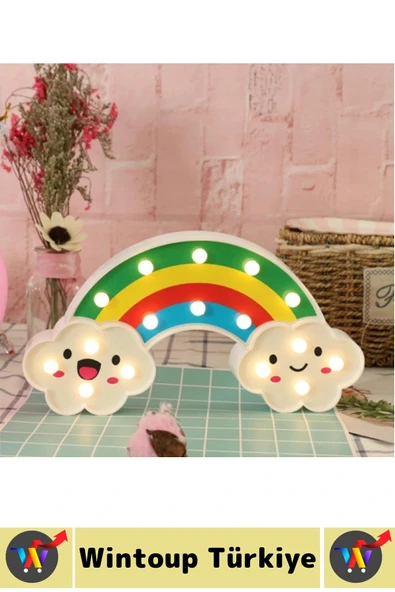 Çocuk Bebek Odası Aydınlatma Güvenlik Asılabilir Tasarım Gülen Bulutlu Gökkuşağı Masa Gece Lambası - Resim 3