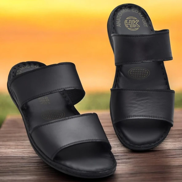 039 Günlük Ortopedik Taban  Hakiki Deri Erkek Terlik Puff Yumuşak İç Taban - 4