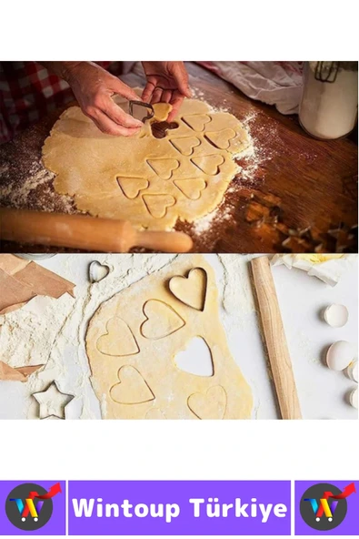 Yanmaz Yapışmaz Şık Yıldız Daire Çiçek Kalp Tasarım Mutfak Omlet Kek Kurabiye Kalıbı Seti 12 Parça - Resim 5