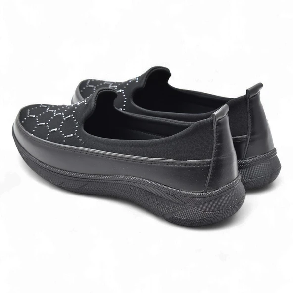 100 Streçli Taşlı Ortopedik Taban Günlük Kadın Ayakkabı Babet Casual Günlük Ayakkabı - 5