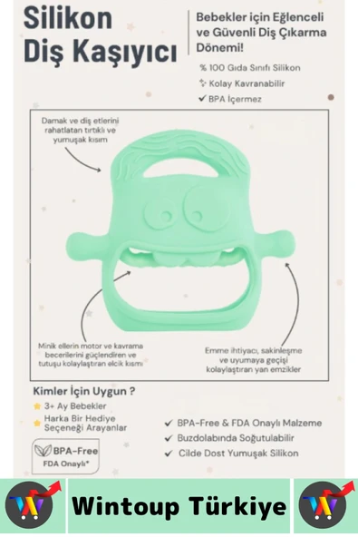 Gıda Sınıfı BPA Free Bebek Parmak Emme Alışkanlığı Azaltan Masaj Etkili Yumuşak Silikon Diş Kaşıyıcı - Resim 4