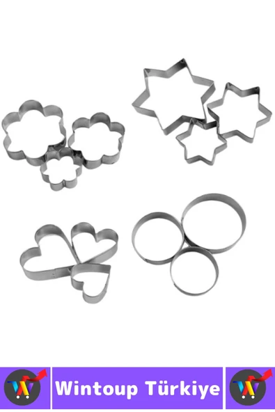 Yanmaz Yapışmaz Şık Yıldız Daire Çiçek Kalp Tasarım Mutfak Omlet Kek Kurabiye Kalıbı Seti 12 Parça - Resim 2