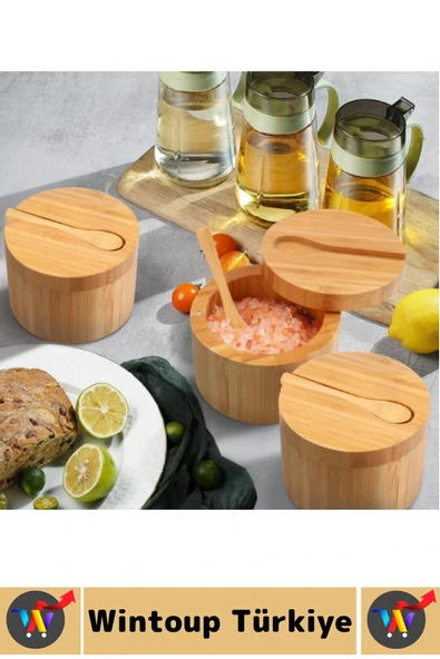 Dayanıklı Mutfak Mıknatıslı Kapak Hijyenik Çok Şık Doğal Ahşap Kaşıklı Baharatlık Kaşık Seti 2 Adet - Resim 5