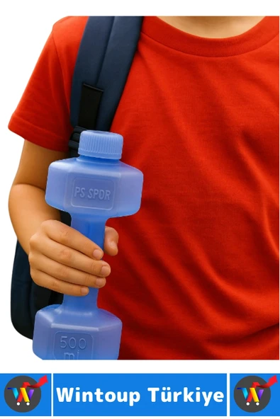 Dayanıklı Plastik Gündelik Spor Fitness Şık Tarz Eğlenceli Dumbell Tasarımlı Dambıl Suluk 500 ML - Resim 2