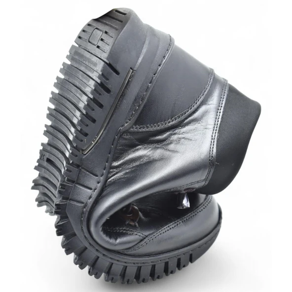 1988 Tam Ortopedik Siyah Hakiki Deri Kadın Bot Lastikli Fermuarlı Kışlık Anne Deri Bot - 6