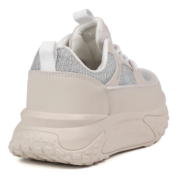 Kadın Kalın Tabanlı Bej Parlak Sneaker Spor Ayakkabı – Rahat, Şık ve Günlük Kullanıma Uygun - 5
