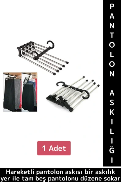 Kompakt Yer Tasarruflu Kemer Pantolon Eşarp Gardırop Dolap İçi 5 in 1 Hareketli Pantolon Askılığı ürün görseli