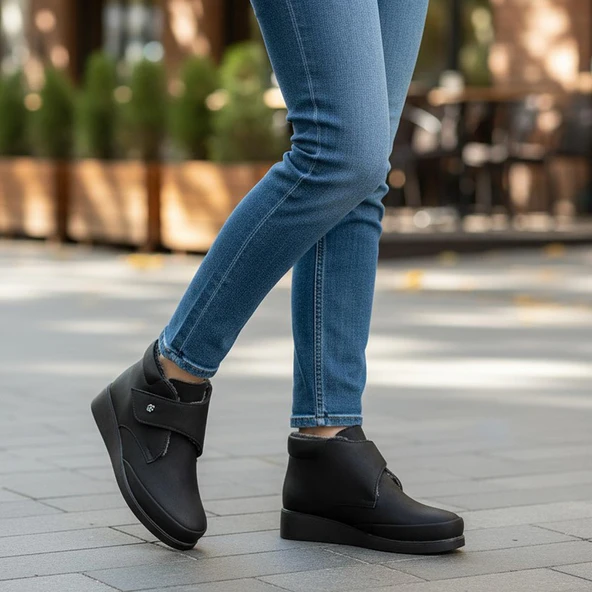 200ZMRT Ortopedik Taban İçi Kürklü Siyah Anne Botu Kadın Cırtlı Bot Ayakkabı - 8