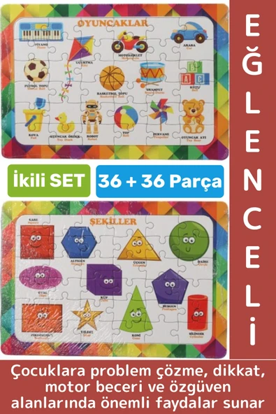 Eğlenceli Motor Zihinsel Beceri Geliştiren Eğitici Çocuk Puzzle Oyuncaklar Şekiller İkili SET 36 Prç ürün görseli