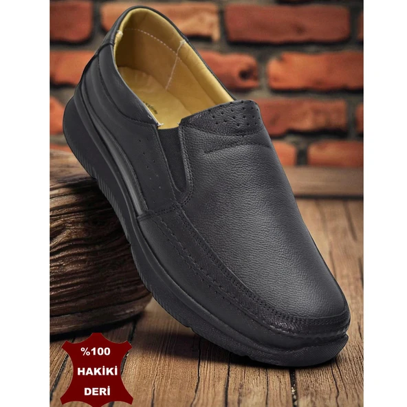 TAB5884 Ortopedik Taban Siyah Hakiki Deri Erkek Ayakkabı Mevsimlik