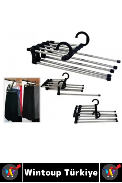 Kompakt Yer Tasarrufu Kemer Pantolon Eşarp Gardırop Dolap 5 in 1 Hareketli Pantolon Askılığı 2 Adet - Resim 3