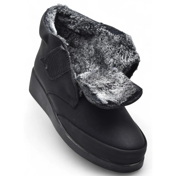 200ZMRT Ortopedik Taban İçi Kürklü Siyah Anne Botu Kadın Cırtlı Bot Ayakkabı