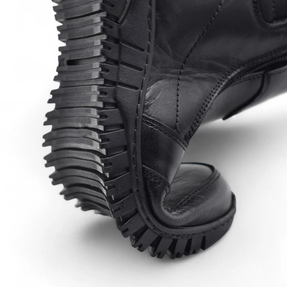 1456 Tam Ortopedik Siyah Hakiki Deri Kadın Bot Çift Fermuarlı Anne Kışlık Deri Bot - Resim 6