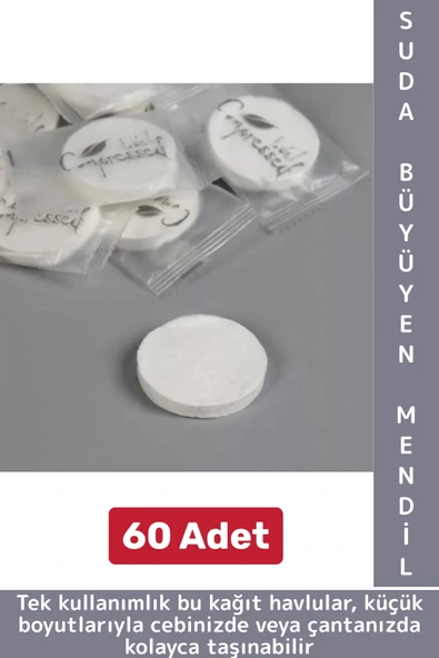 Gündelik Cep Çanta Boy Ofis Seyahat Hijyenik Tek Kullanım Suda Büyüyen Sıkıştırılmış Mendil 60 Adet ürün görseli