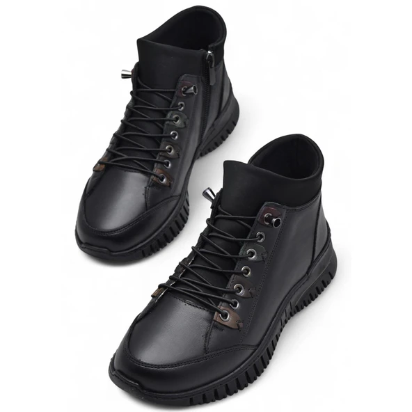 1988 Tam Ortopedik Siyah Hakiki Deri Kadın Bot Lastikli Fermuarlı Kışlık Anne Deri Bot - 2