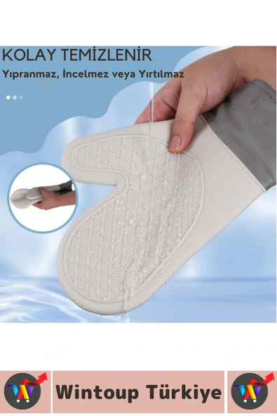 Kaymaz Yanmaz Fırın Ocak Tencere Izgara Mutfak Yüksek Isıya Dayanıklı Silikon Fırın Eldiveni 1 Adet - Resim 6