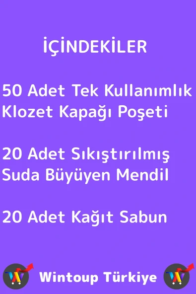 Seyahat 50 Adet Klozet Kapak Örtüsü 20 Adet Suda Büyüyen Mendil 20 Adet Kağıt Sabun Özel Hijyen Seti - Resim 5