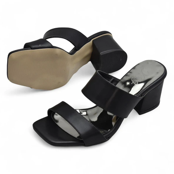 200PZ Düz Model 5cm Kadın Topuklu Terlik Ayakkabı Düğün Nişan Abiye - 3