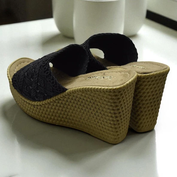 2503 10.5 cm Dolgu Topuklu Kadın Terlik Ayakkabı Düğün Nişan Abiye Kadın Ayakkabısı - 10