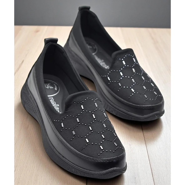 100 Streçli Taşlı Ortopedik Taban Günlük Kadın Ayakkabı Babet Casual Günlük Ayakkabı - 2