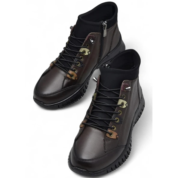 1988 Tam Ortopedik Siyah Hakiki Deri Kadın Bot Lastikli Fermuarlı Kışlık Anne Deri Bot - 8