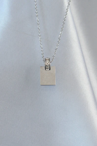 316L Çelik Zincir Gümüş Renk Zirkon Taşlı Aşk Mektubu Kolye ürün görseli 1