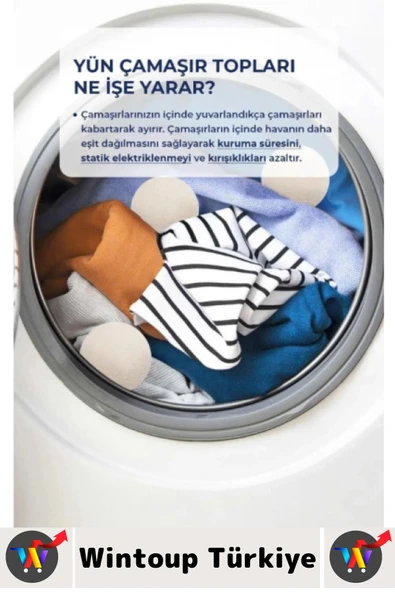 Kırışıklık Azaltan Hızlı Kuruma Sürtünme Engelleyen Çamaşır Makinesi Pratik Yün Kurutma Topu 9 Adet - 3