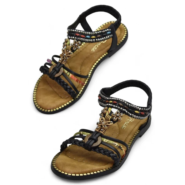 5629 Rahat Ortopedik Taban Taşlı Kadın Sandalet Günlük Sandalet - 2