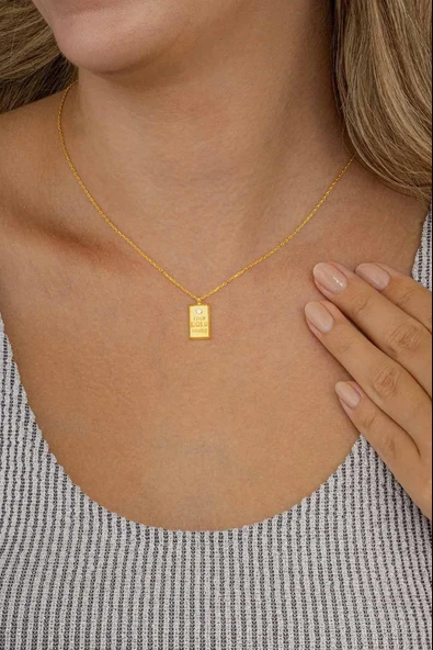 Gümüş Pazarım Altın Külçe Modeli Altın Kaplama Gümüş Kadın Kolye ürün görseli 1