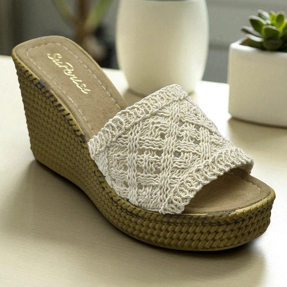 2503 10.5 cm Dolgu Topuklu Kadın Terlik Ayakkabı Düğün Nişan Abiye Kadın Ayakkabısı - 4