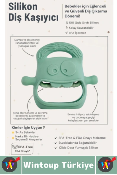 Gıda Sınıfı BPA Free Bebek Parmak Emme Alışkanlığı Azaltan Masaj Etkili Yumuşak Silikon Diş Kaşıyıcı - 4