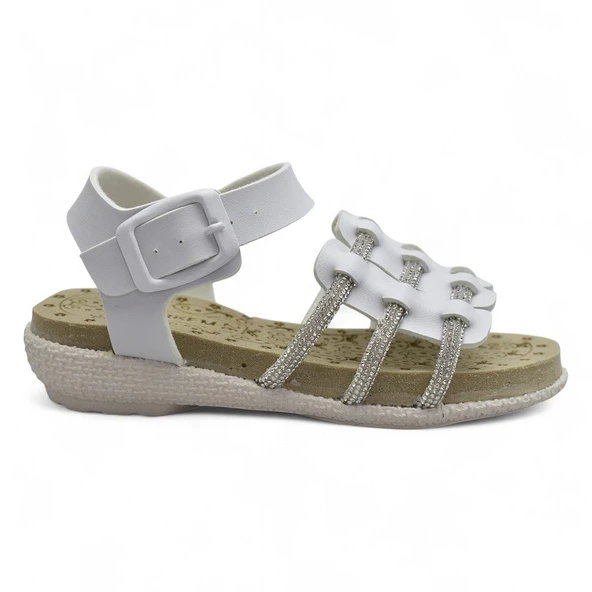 8454 Rahat Taban Kız Çocuk Sandalet Terlik Çocuk Taşlı Sandalet - 7