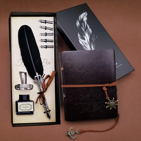 Tüylü Kalem ve Deri Defter Set 646 ürün görseli