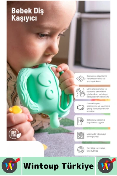 Gıda Sınıfı BPA Free Bebek Parmak Emme Alışkanlığı Azaltan Masaj Etkili Yumuşak Silikon Diş Kaşıyıcı - Resim 3