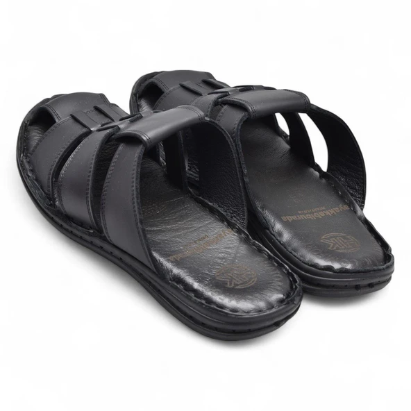 089 Puff Ortopedik Taban Günlük Hakiki Deri Erkek Terlik Erkek Kapalı Terlik - 4